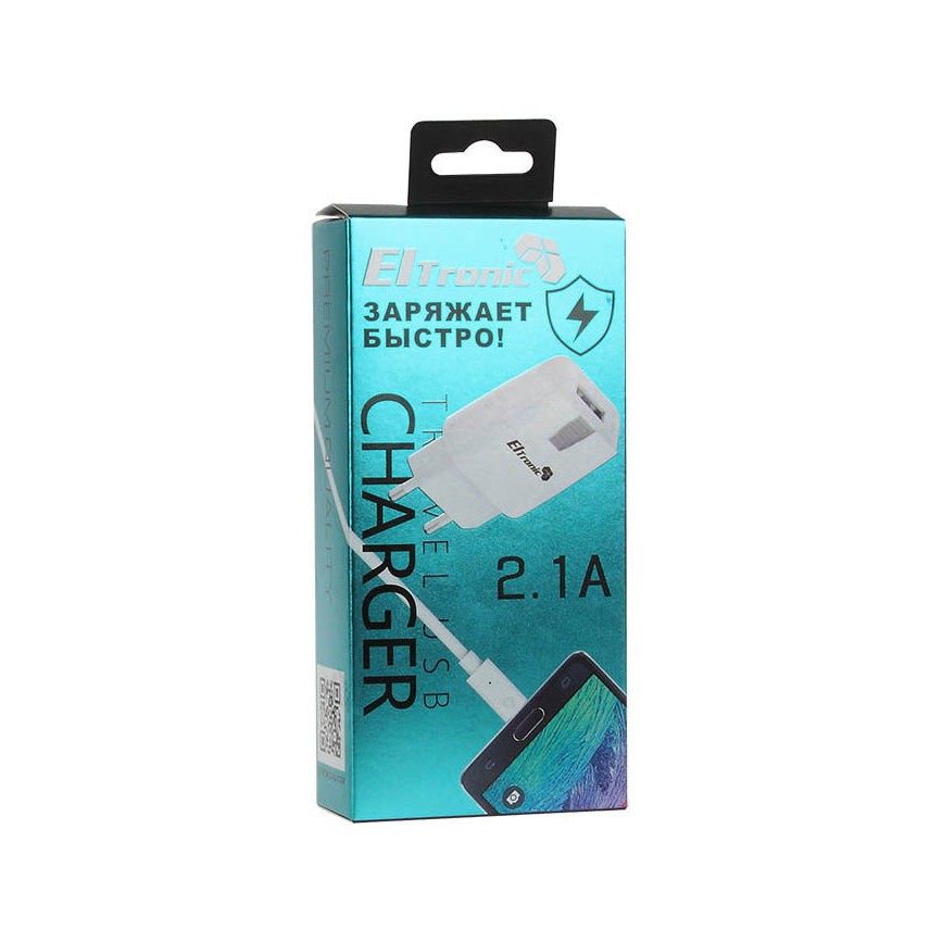 СЗУ (сетевое зарядное устройство) ELTronic 5V-2.1A - 1 USB выход цвет белый.