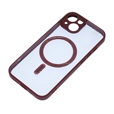 Чехол накладка Magnetic с поддержкой MagSafe для APPLE iPhone 14, силикон, защита камеры, цвет окантовки бордовый