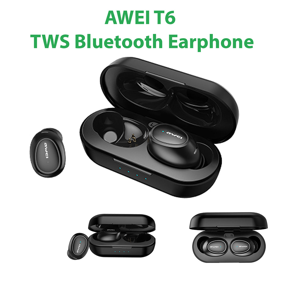 Гарнитура (наушники с микрофоном) беспроводная, AWEI T6 TWS Bluetooth Earphone, цвет черный.