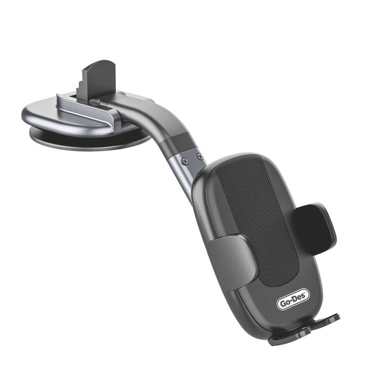 Автомобильный держатель GO-DES GD-HD787 на вакуумной присоске для смартфона, цвет черно серебристый