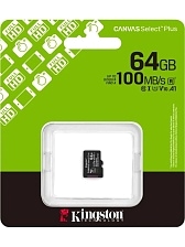Карта памяти MicroSDXC 64GB KINGSTON CANVAS Select Plus (SDCS3/64GBSP) Class 10, 100MB/s, без адаптера
