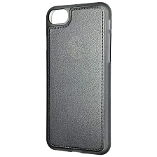 Чехол накладка для APPLE iPhone 7, 8, силикон, под кожу, логотип, цвет серый