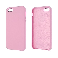 Чехол накладка Silicon Case для APPLE iPhone 5, 5S, SE, силикон, бархат, цвет светло розовый