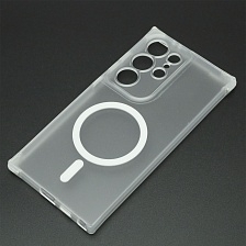 Чехол накладка Sky Armor с поддержкой MagSafe для SAMSUNG Galaxy S24 Ultra, сменные уголки для шнурка, прозрачный, цвет окантовки белый