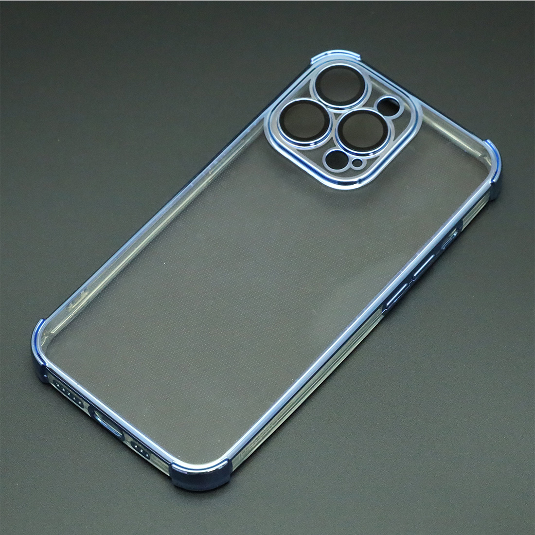 Чехол накладка для APPLE iPhone 13 Pro, силикон, защита камеры, цвет окантовки синий Чехол накладка для APPLE iPhone 13 Pro, силикон, защита камеры, цвет окантовки синий