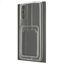 Чехол накладка CARD CASE для TECNO Pova 3, силикон, отдел для карт, цвет прозрачный