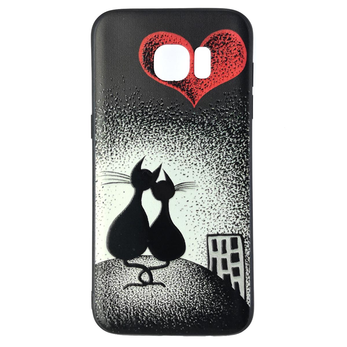 Чехол накладка для SAMSUNG Galaxy S7 Edge (SM-G935), cиликон, рисунок Сердце, кошечки