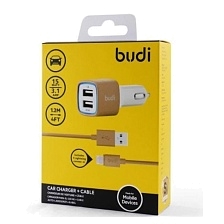 АЗУ "budi" 2.4A с 2 USB выходами (M8J065GLD Rev A00)+ кабель Apple 8 pin цвет золотистый. АЗУ "budi" 2.4A с 2 USB выходами (M8J065GLD Rev A00)+ кабель Apple 8 pin цвет золотистый.