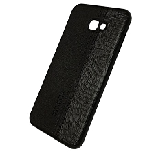 Чехол накладка для SAMSUNG Galaxy J4 Plus (SM-J415), силикон, под кожу, цвет черный.