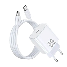 СЗУ (Сетевое зарядное устройство) REMAX RP-U71 с кабелем USB Type C на USB Type C, 30W, 1 USB Type C, QC3.0, длина 1 метр, цвет белый СЗУ (Сетевое зарядное устройство) REMAX RP-U71 с кабелем USB Type C на USB Type C, 30W, 1 USB Type C, QC3.0, длина 1 метр, цвет белый