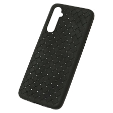 Чехол накладка для Realme 6, силикон, плетение, цвет черный