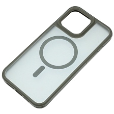Чехол накладка Sky Armor с поддержкой MagSafe для APPLE iPhone 15 Pro Max, сменные уголки для шнурка, прозрачный, цвет окантовки серый