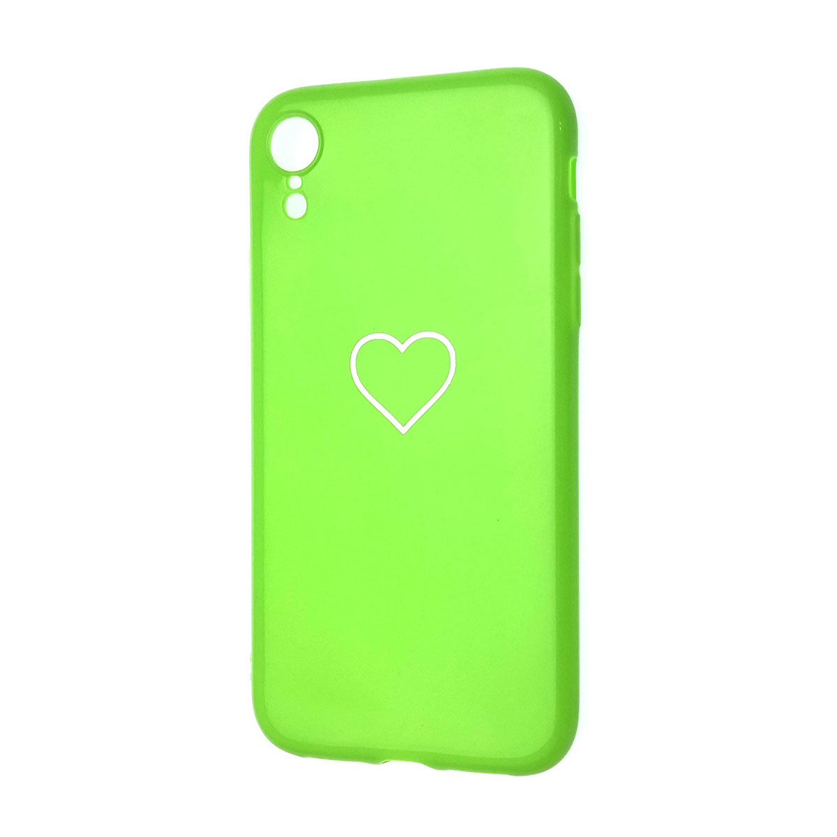 Чехол накладка для APPLE iPhone XR, силикон, глянцевый, рисунок Сердце, цвет зеленый.