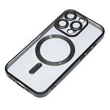 Чехол накладка FASHION CASE для APPLE iPhone 15 Pro, с поддержкой MagSafe, силикон, защита камеры, цвет окантовки черный