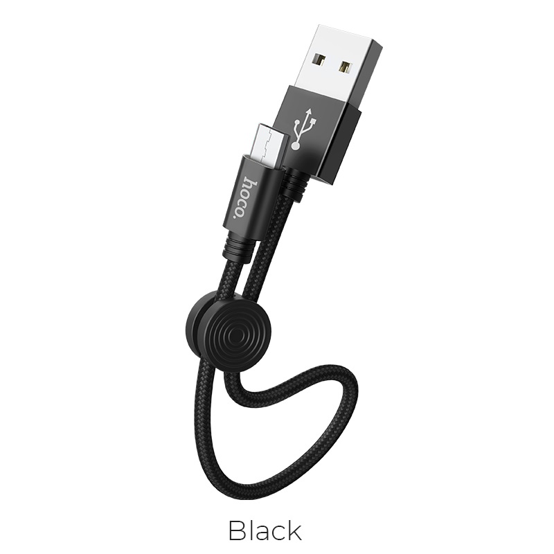 HOCO X35 Premium кабель для зарядки и передачи данных USB на Micro USB, длина 25 сантиметров, ток до 2.4А, с хомутом для хранения, цвет черный.