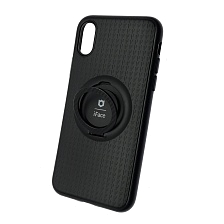 Чехол накладка iFace для APPLE iPhone X, iPhone XS, силикон, металл, кольцо держатель, цвет черный.