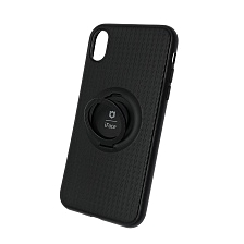 Чехол накладка iFace для APPLE iPhone XR, силикон, металл, кольцо держатель, цвет черный.