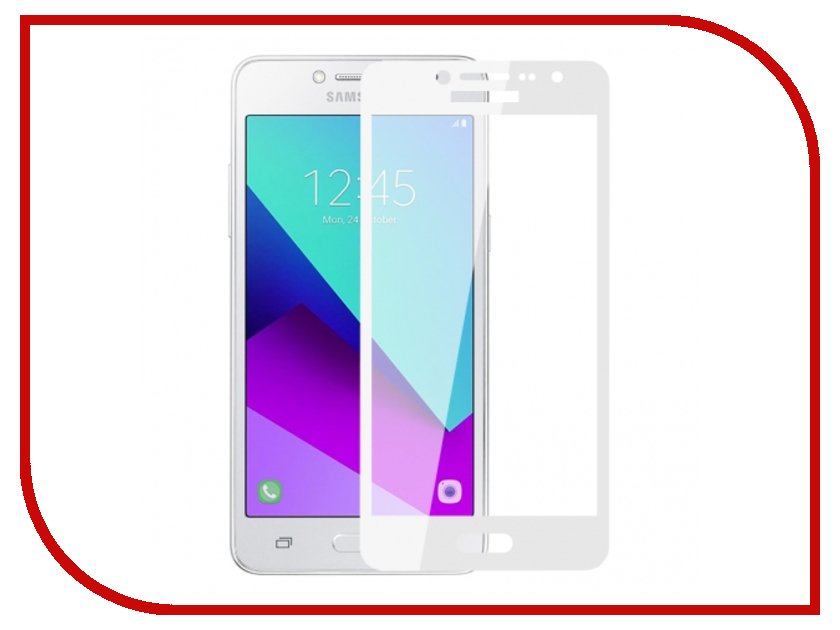 Стекло защитное "4D/5D" для Samsung J2 Prime, цвет окантовки белый.
