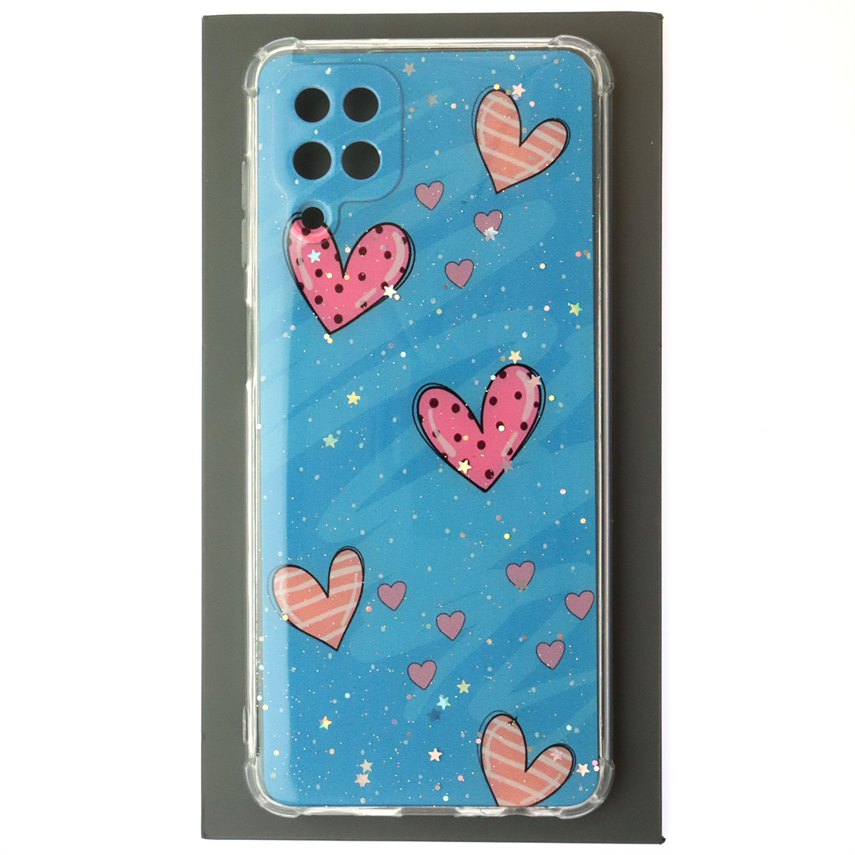 Чехол накладка для SAMSUNG Galaxy A12 4G (SM-A125), M12 (SM-A125F), силикон, глянцевый, блестки, рисунок Сердечки Чехол накладка для SAMSUNG Galaxy A12 4G (SM-A125), M12 (SM-A125F), силикон, глянцевый, блестки, рисунок Сердечки