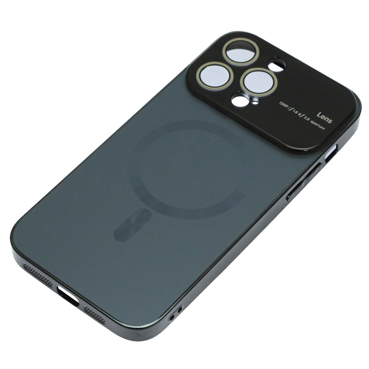 Чехол накладка AUTO FOCUS с поддержкой MagSafe для APPLE iPhone 14 Pro Max (6.7"), силикон, стекло, защита камеры, цвет графитово черный