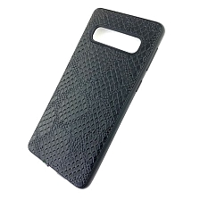 Чехол накладка для SAMSUNG Galaxy S10 (SM-G973), силикон, под кожу питона, цвет черный.