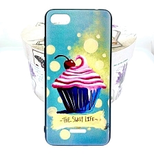 Чехол накладка для XIAOMI REDMI 6A, силикон, рисунок кекс с вишенкой, цвет голубой.