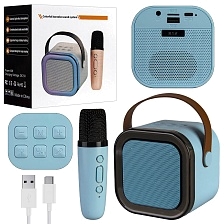 Колонка портативная, караоке микрофон K12, Bluetooth, TF card, USB, AUX, RGB подсветка, цвет голубой