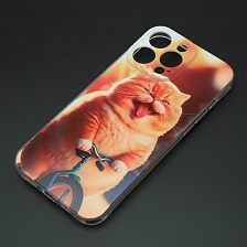 Чехол накладка для APPLE iPhone 16 Pro Max, защита камеры, силикон, рисунок Кот на велосипеде