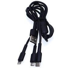 Кабель YESIDO CA41 USB на Micro USB, USB Type C, Lightning 8 pin, 2.4A, длина 1 метр, цвет черный Кабель YESIDO CA41 USB на Micro USB, USB Type C, Lightning 8 pin, 2.4A, длина 1 метр, цвет черный