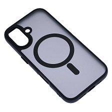 Чехол накладка FASHION CASE для APPLE iPhone 16, с поддержкой MagSafe, пластик матовый прозрачный, защита камеры, цвет окантовки черный