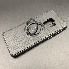 Чехол накладка iFace для SAMSUNG Galaxy S9 (SM-G960), силикон, металл, кольцо держатель, цвет черный.