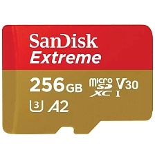 Карта памяти MicroSDXC 256GB SANDISK Extreme, Class 10 A2 UHS-I (U3) V30, 190 МБ/сек, цвет желто красный