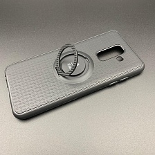Чехол накладка iFace для SAMSUNG Galaxy A6 Plus (SM-A605), силикон, металл, кольцо держатель, цвет черный.