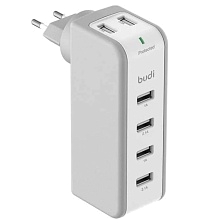 СЗУ (Сетевое зарядное устройство) BUDI M8J301E c 6 USB выходами, 2 USB x 0.5A, 2 USB x 1A, 2 USB x 2.1A, бежево белый | ВСЁ ПО 300