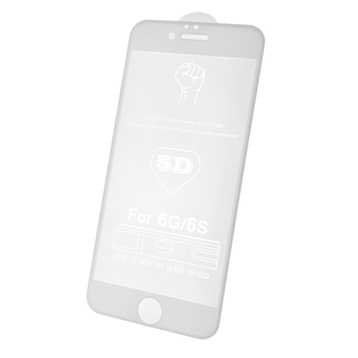 Защитное стекло 5D PREMIUM FULL GLUE для APPLE iPhone 6, 6G, 6S, цвет канта белый.