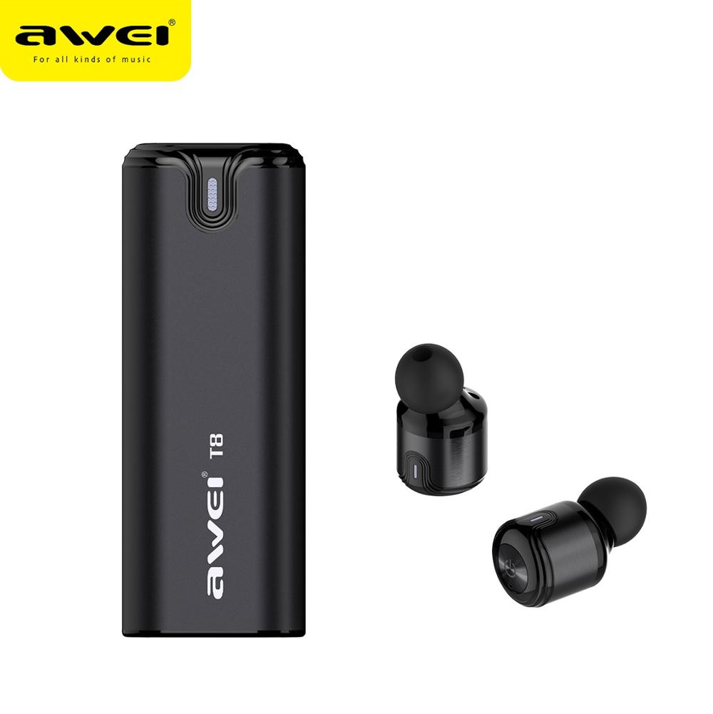 Гарнитура (наушники с микрофоном) беспроводная, AWEI T8 TWS Bluetooth Earphone, цвет черный.