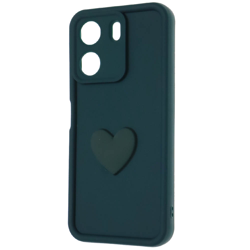 Чехол накладка для XIAOMI REDMI 13C, POCO C65, силикон, 3D сердце, защита камеры, бортики, цвет темно зеленый