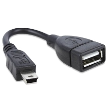 OTG переходник, адаптер, конвертер T10, mini USB, длина кабеля 15 см, цвет черный