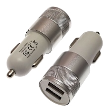 АЗУ (автомобильное зарядное устройство) 12/24V на 2 USB выхода 5V-1/2.1A, цвет серебристо-белый.