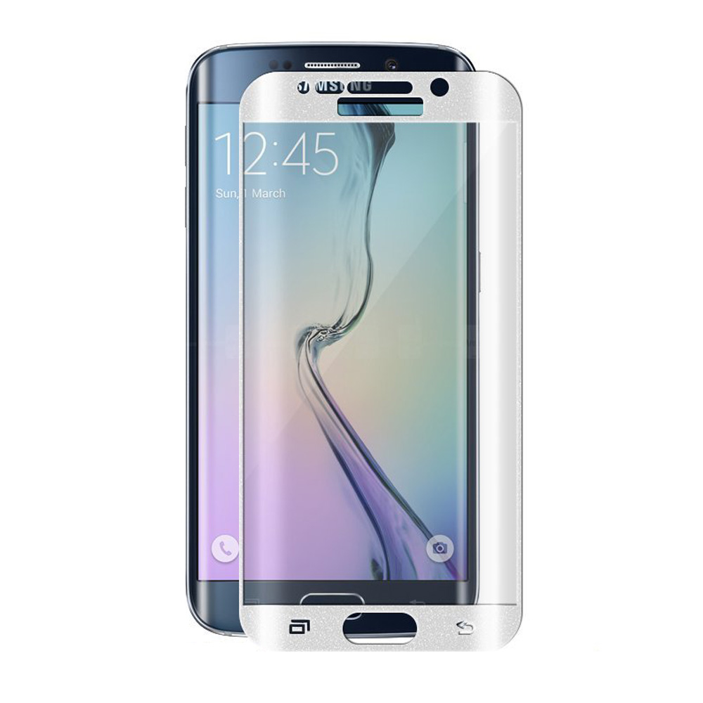 Защитное стекло 3D для SAMSUNG Galaxy S6 EDGE (SM-G925) ударопрочное прозрачное кант серебро.