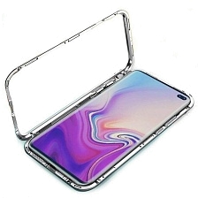 Чехол магнитный для APPLE iPhone X, XS, металл, стекло, цвет серебристо белый