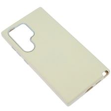 Чехол накладка для SAMSUNG Galaxy S24 Ultra, силикон, пластик, текстура кожи, бархат, цвет молочный