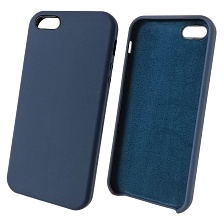 Чехол накладка Silicon Case для APPLE iPhone 5, 5S, SE, силикон, бархат, цвет синий кобальт