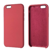 Чехол накладка Silicon Case для APPLE iPhone 6, 6S, силикон, бархат, цвет пурпурно красный.