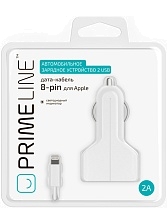 АЗУ-2USB Prime Line 2.1A + кабель 8 pin Apple, белый, 2215.