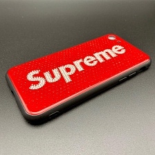 Чехол накладка для APPLE iPhone 7, 8, силикон, блестки, рисунок Supreme.