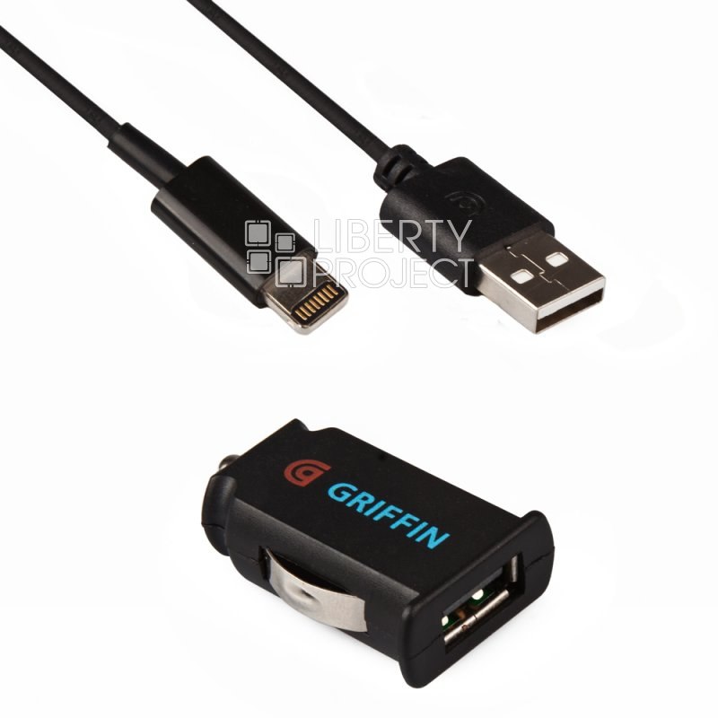 АЗУ Griffin 2,1 А с двумя USB выходами + USB кабель Apple 8 pin (коробка/черный).
