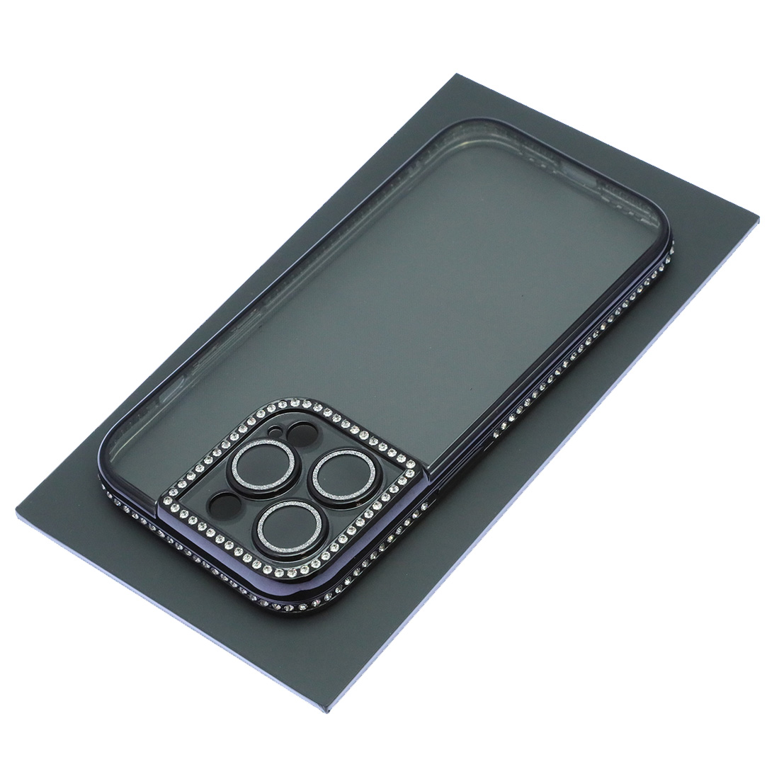 Чехол накладка для APPLE iPhone 14 Pro, силикон, стразы, защита камеры, цвет окантовки черный Чехол накладка для APPLE iPhone 14 Pro, силикон, стразы, защита камеры, цвет окантовки черный