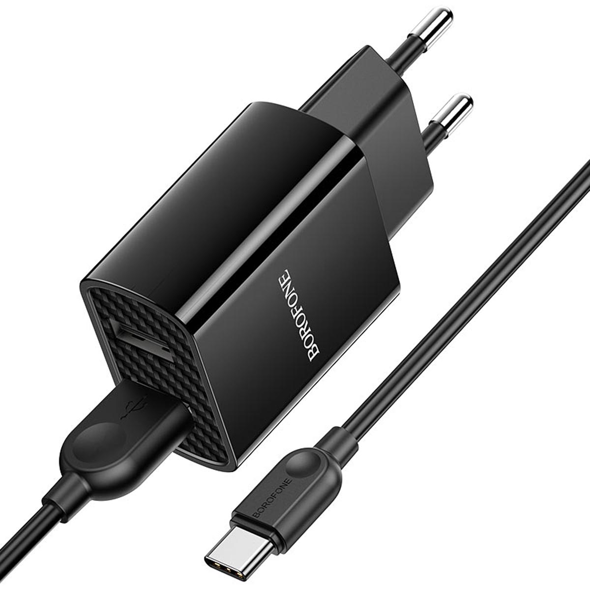 СЗУ (Сетевое зарядное устройство) BOROFONE BA53A Powerway с кабелем USB Type C, 2.1А, длина 1 метр, цвет черный