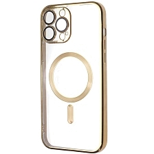 Чехол накладка FASHION CASE с поддержкой MagSafe для APPLE iPhone 13 Pro Max, силикон, защита камеры, цвет окантовки золотистый